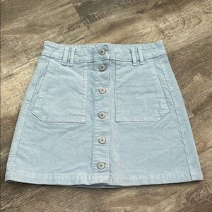 Light Blue Button-Front Corduroy Skirt